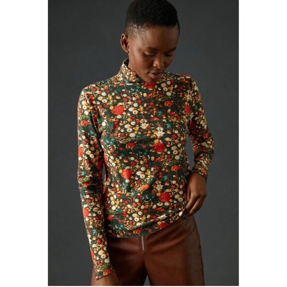 Maeve Anthropologie NWT Long Sleeve Floral Turtleneck Top Size Extra Small - Picture 1 of 9